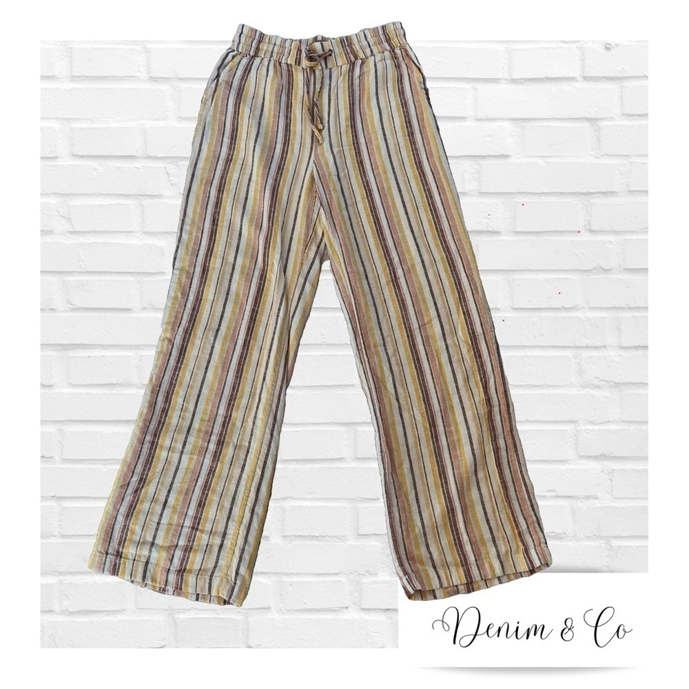 Denim & Co Naturals Stripe Linen Wide Leg Boho Coachella Festival Women XXS
